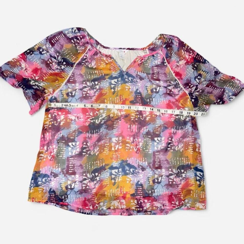 Vibrant Abstract Watercolor Print Babydoll Blouse from Intro, LARGE PETITE - Picture 3 of 6